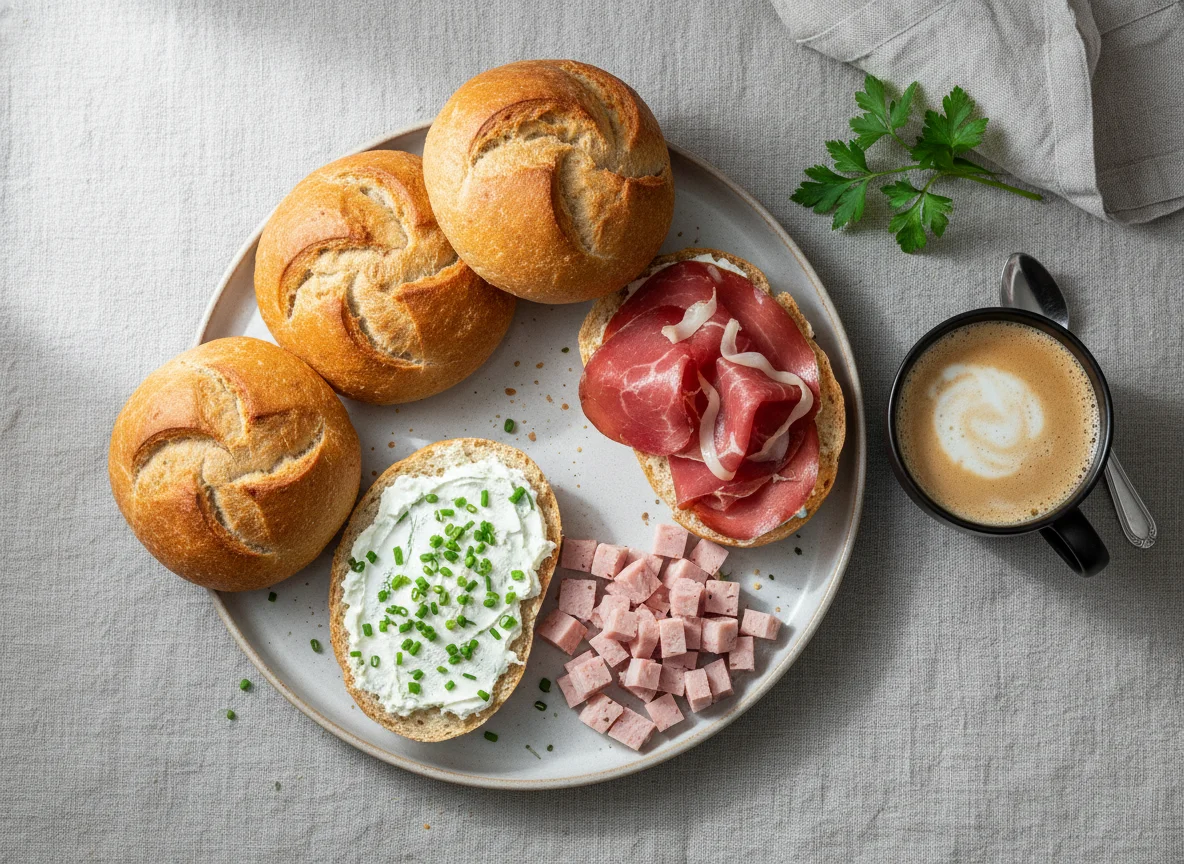 Brötchen mit Aufschnitt und Kaffee photo