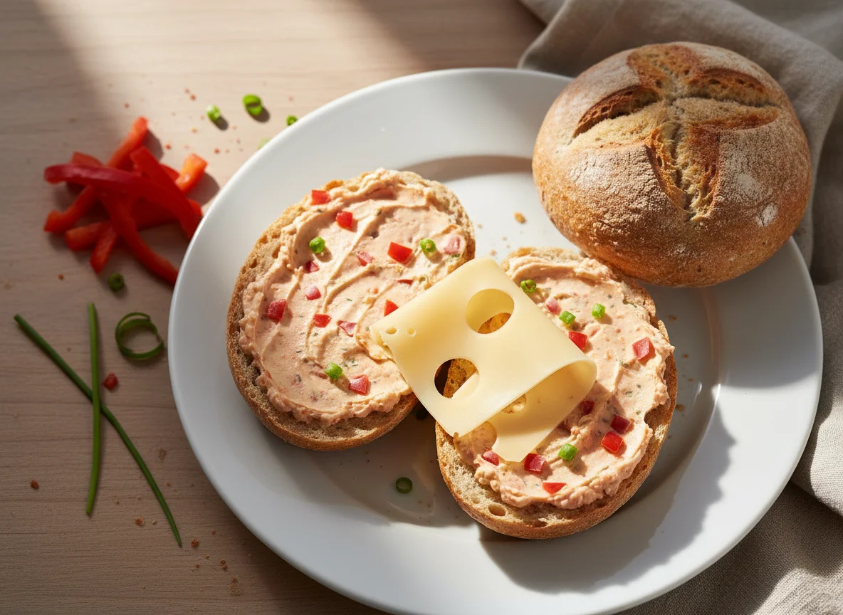 Brötchen mit Aufstrich und Käse photo