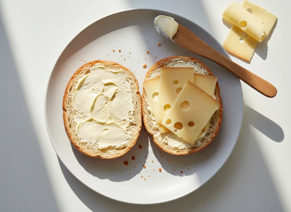Brötchen mit Butter und Käse photo