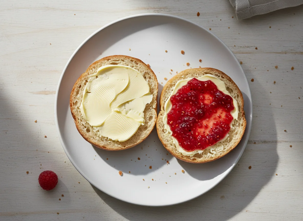 Brötchen mit Butter und Konfitüre photo