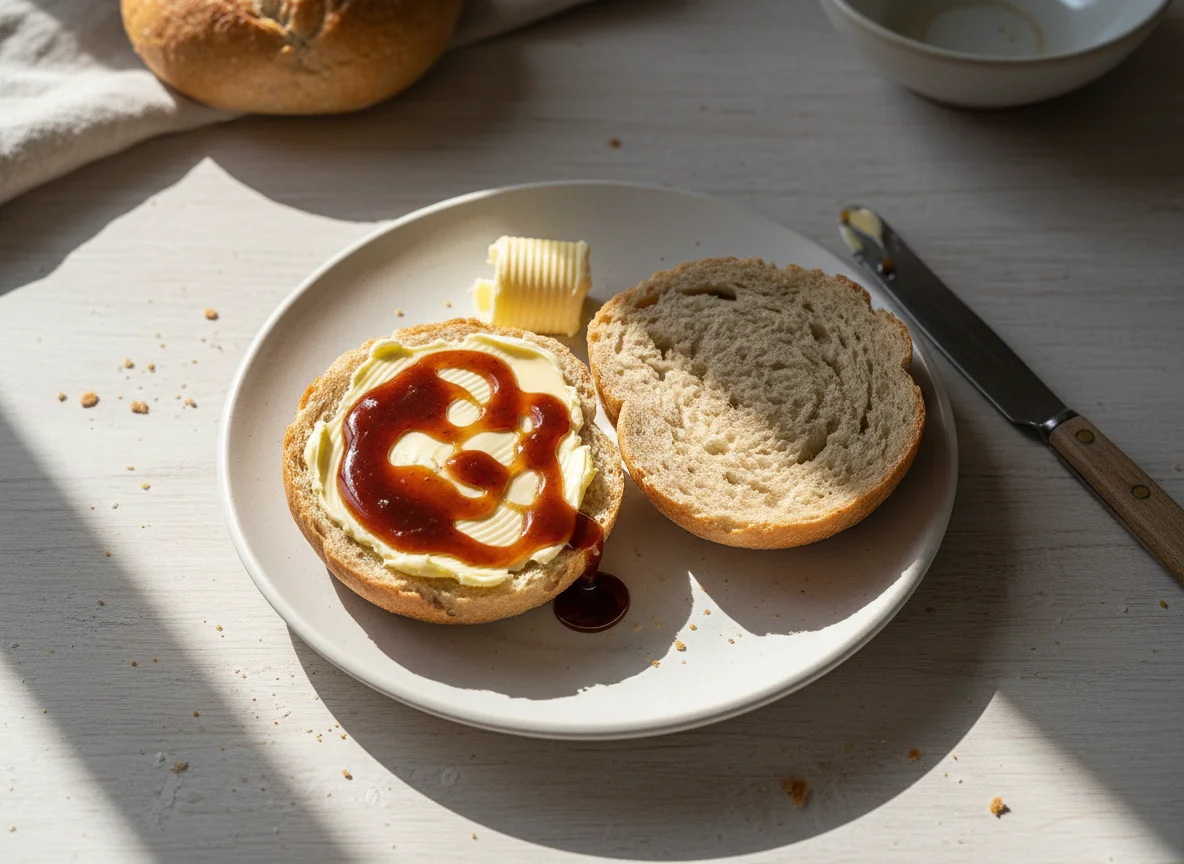 Brötchen mit Butter und Zuckerrübensirup photo