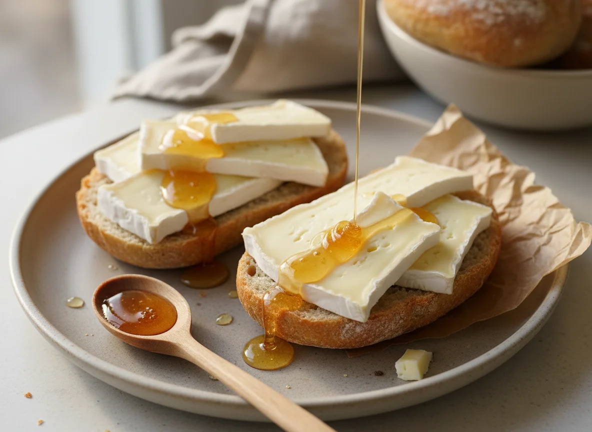 Brötchen mit Camembert und Honig photo