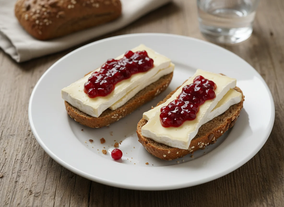 Brötchen mit Camembert und Preiselbeeren photo