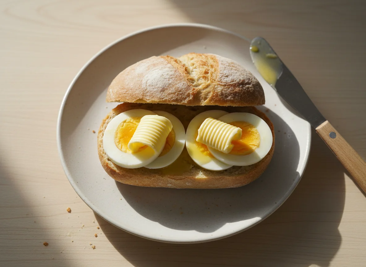 Brötchen mit Ei und Butter photo