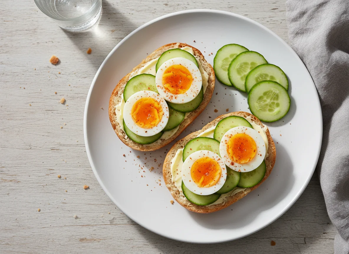 Brötchen mit Ei und Gurke photo