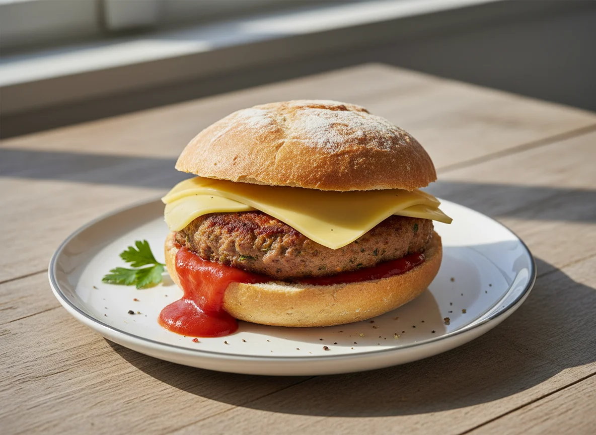 Brötchen mit Frikadelle und Käse photo