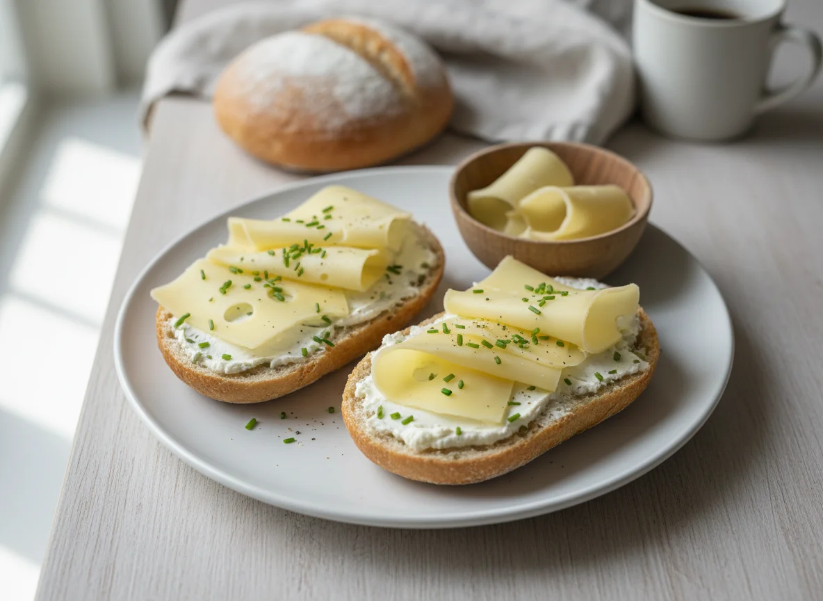 Brötchen mit Frischkäse und Käse photo