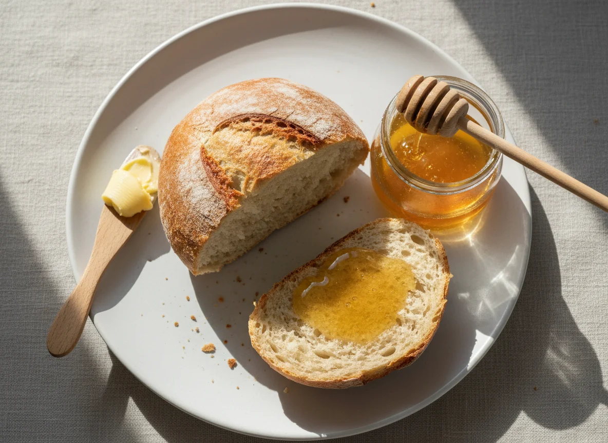Brötchen mit Honig und Butter photo
