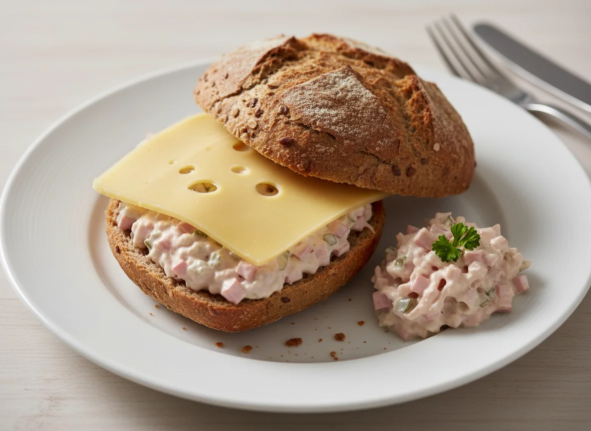 Brötchen mit Käse und Fleischsalat photo
