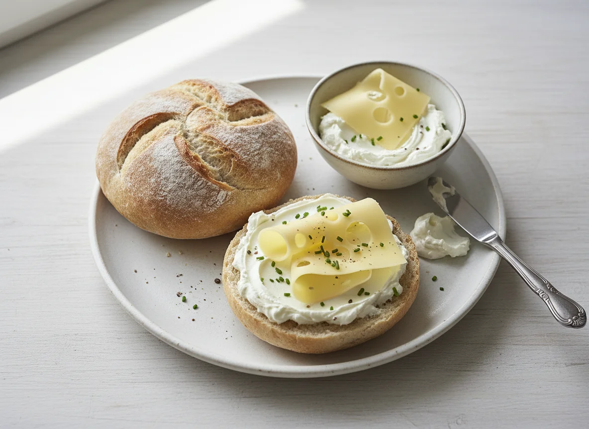 Brötchen mit Käse und Frischkäse photo