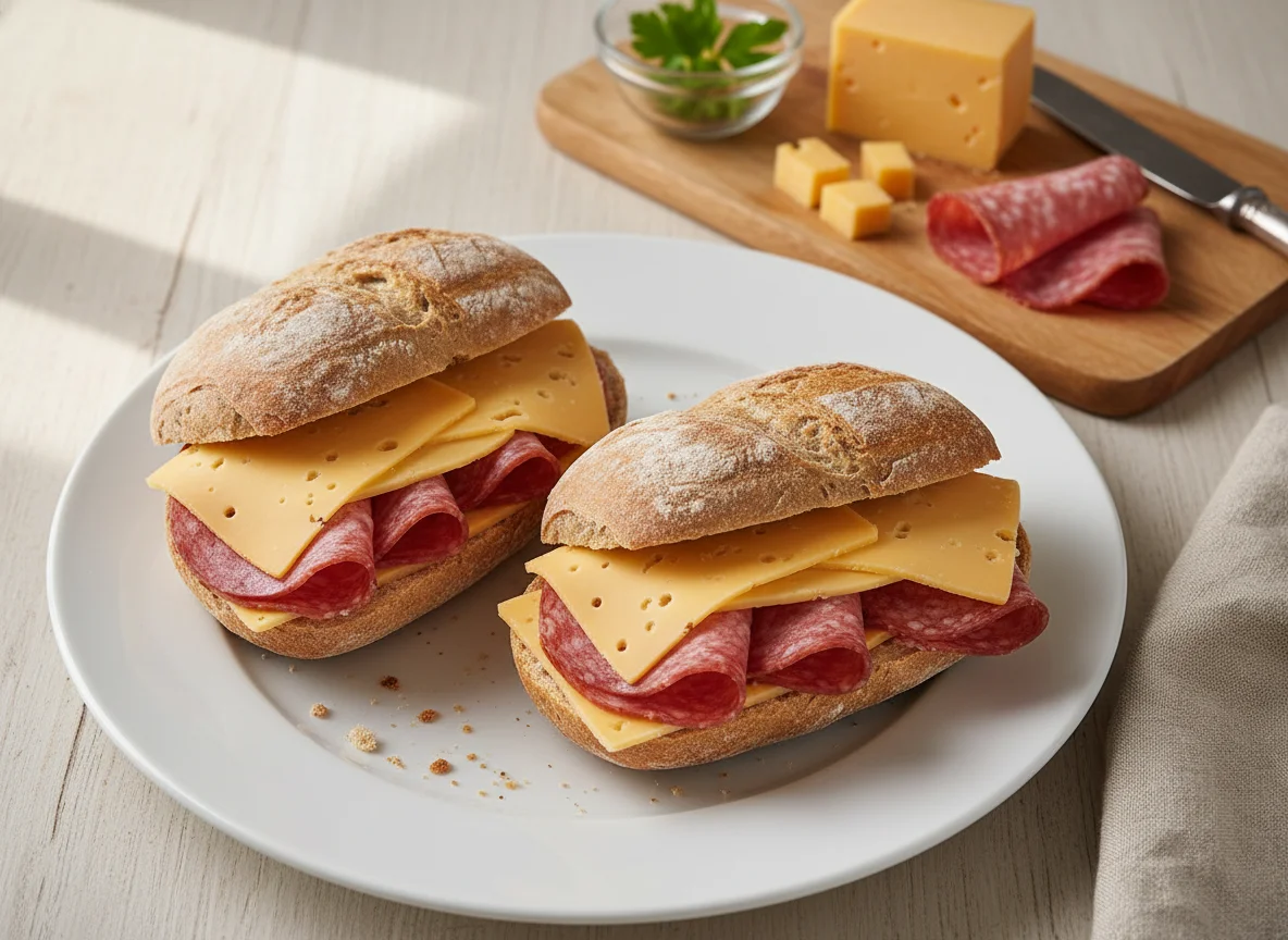 Brötchen mit Käse und Salami photo