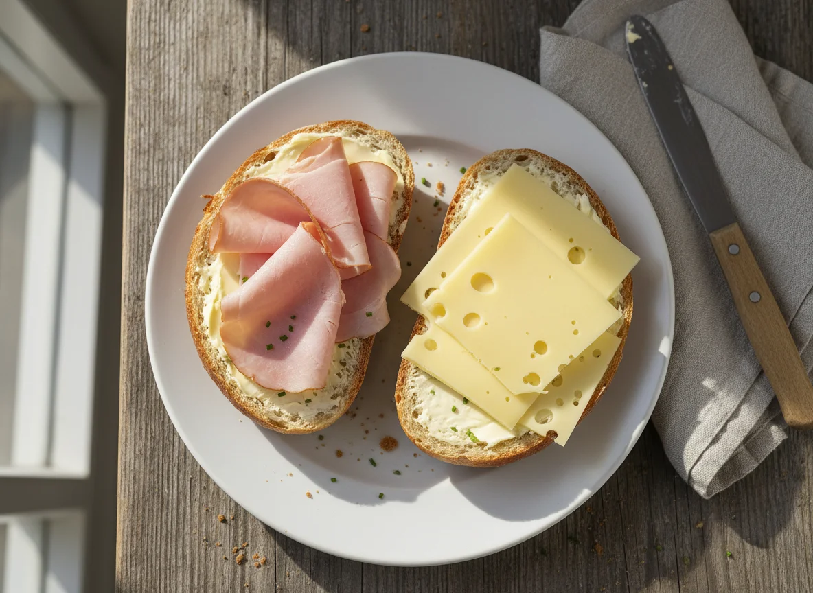 Brötchen mit Käse und Schinken photo