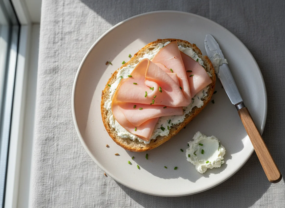 Brötchen mit Kochschinken und Frischkäse photo