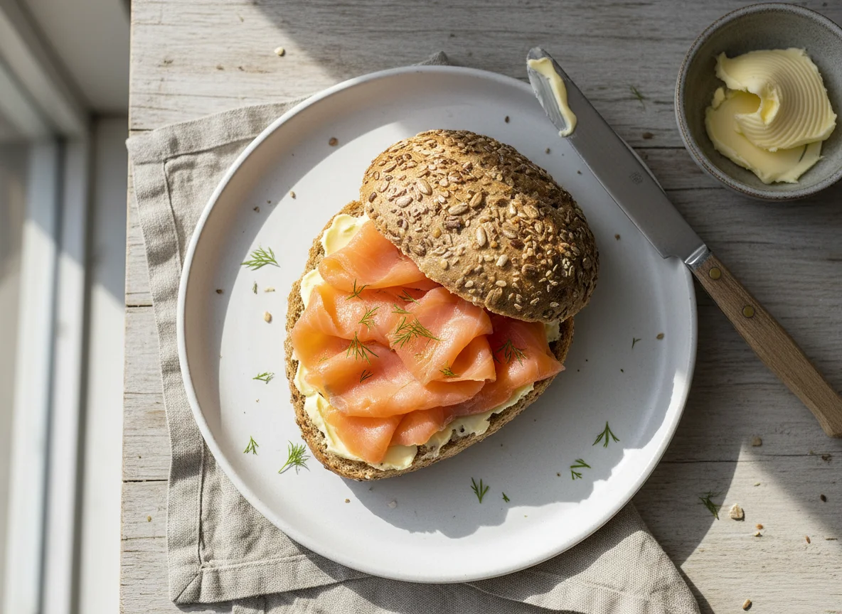 Brötchen mit Lachs und Butter photo
