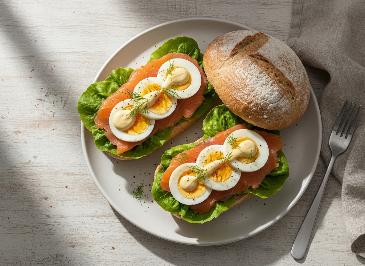 Brötchen mit Lachs und Ei photo