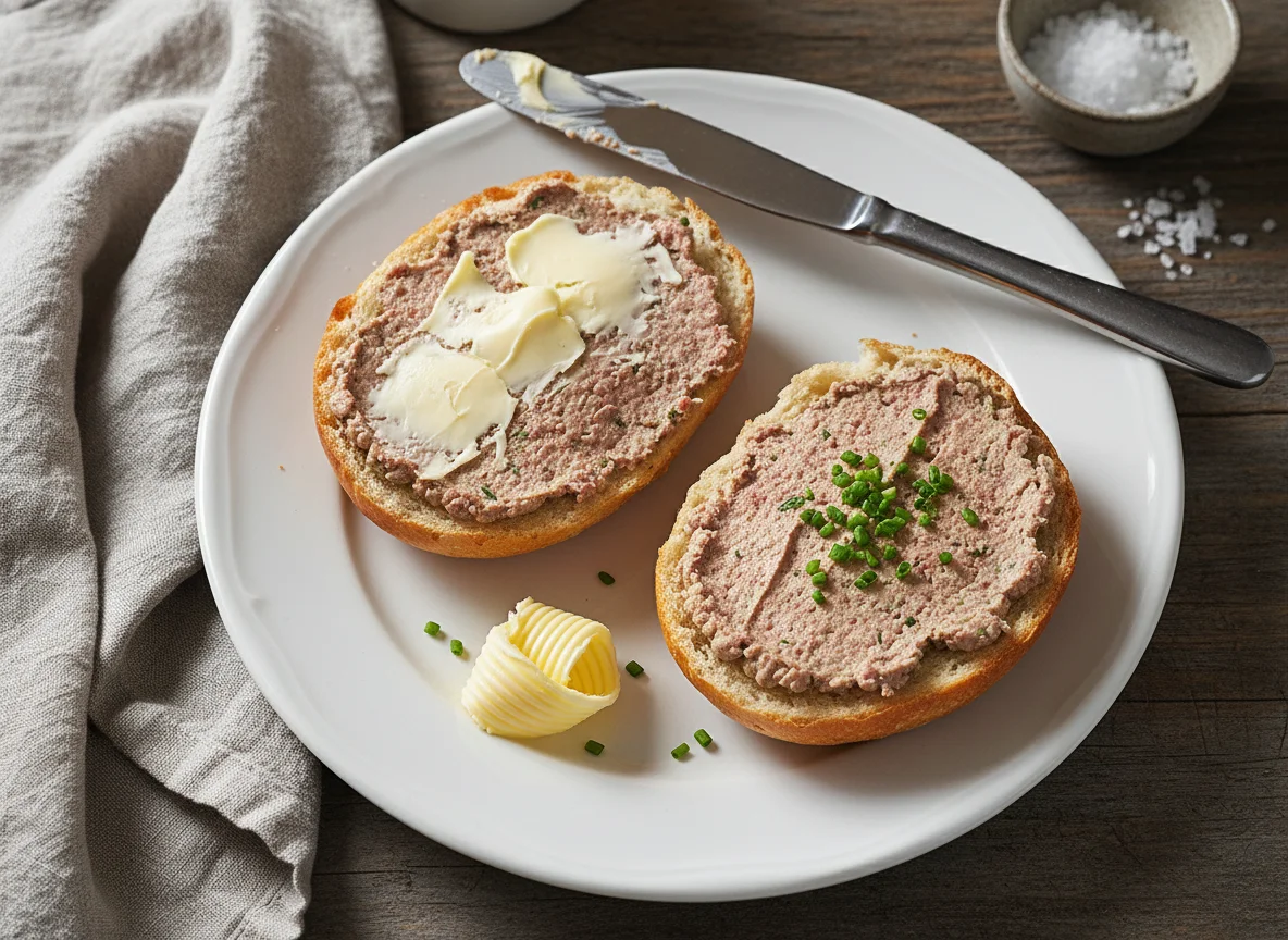 Brötchen mit Leberwurst und Butter photo