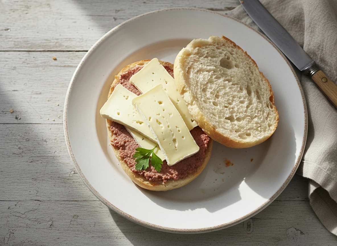 Brötchen mit Leberwurst und Camembert photo