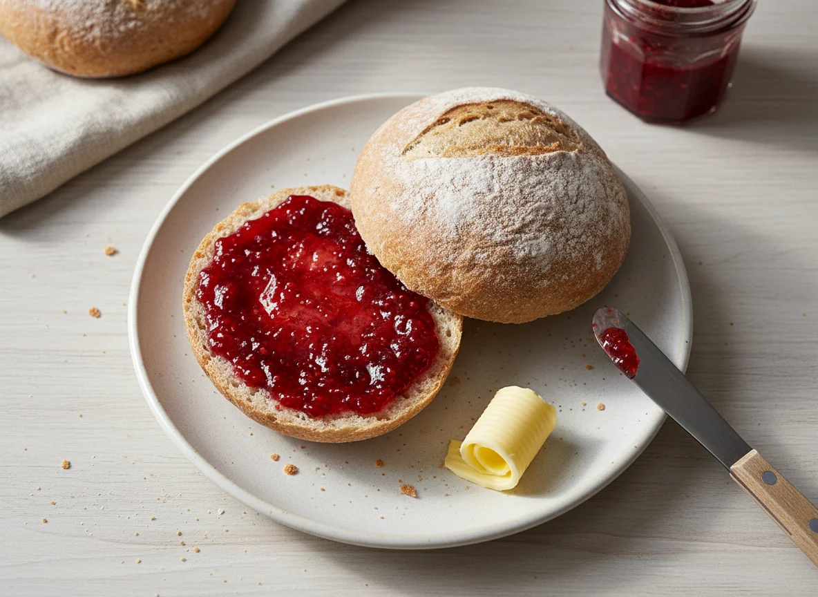 Brötchen mit Marmelade und Butter photo