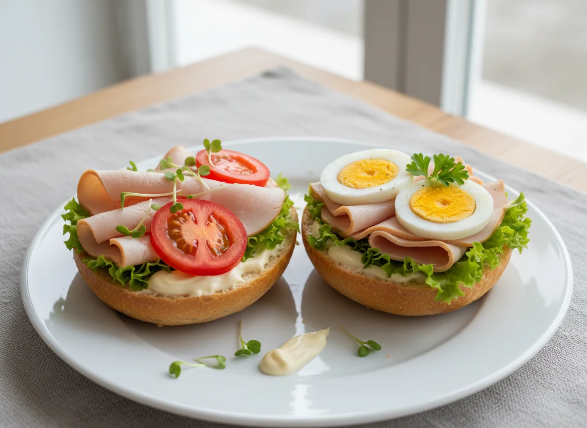 Brötchen mit Putenbrust und Ei photo