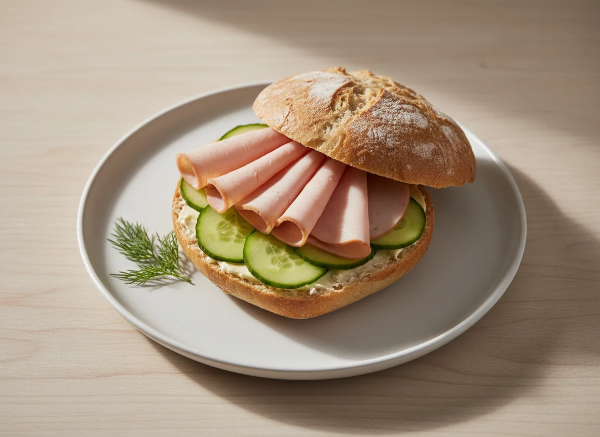 Brötchen mit Putenbrust und Gurke photo