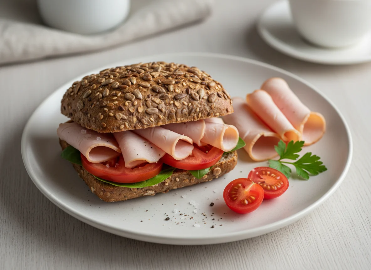 Brötchen mit Putenbrust und Tomaten photo