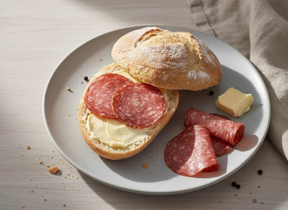 Brötchen mit Salami und Butter photo