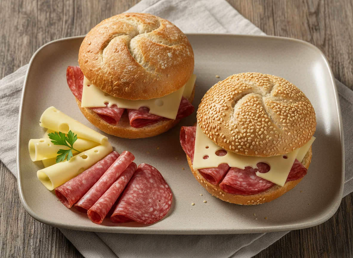 Brötchen mit Salami und Käse photo
