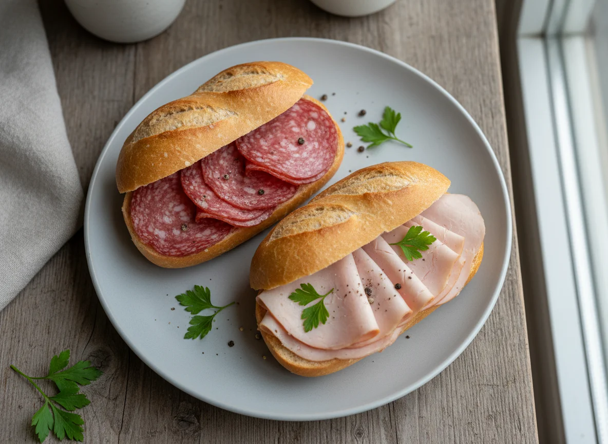 Brötchen mit Salami und Putenbrust photo