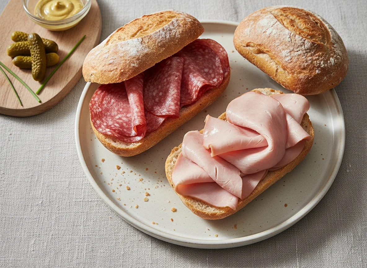 Brötchen mit Salami und Schinken photo