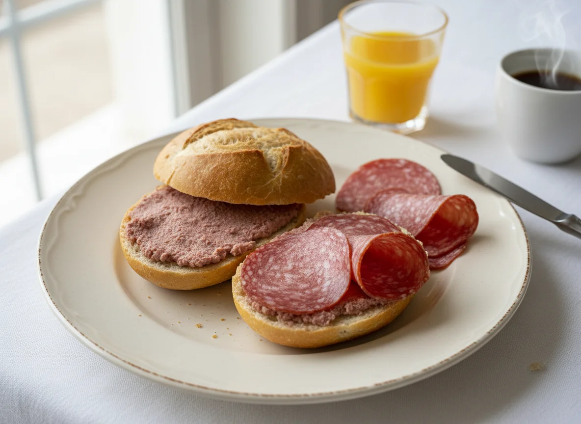 Brötchen mit Salami und Teewurst photo