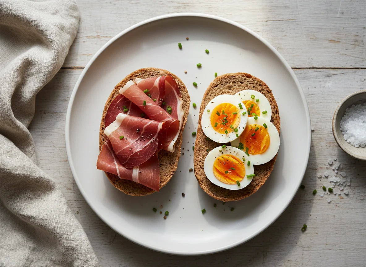 Brötchen mit Schinken und Ei photo