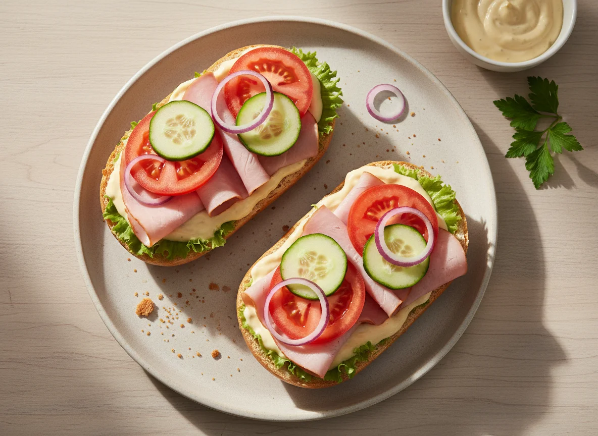 Brötchen mit Schinken und Gemüse photo