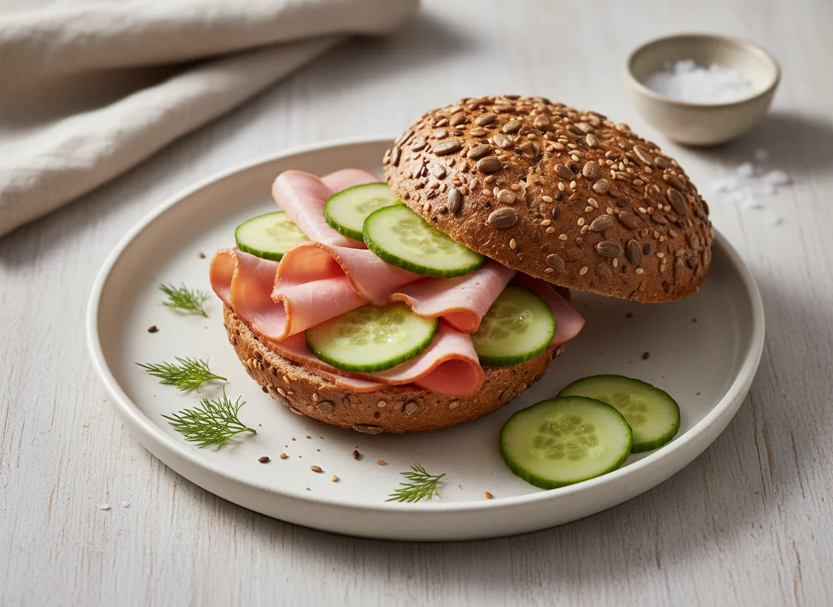 Brötchen mit Schinken und Gurke photo