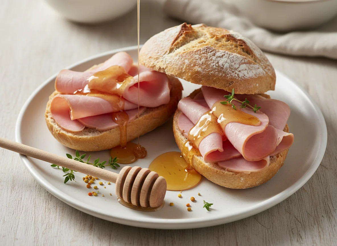 Brötchen mit Schinken und Honig photo
