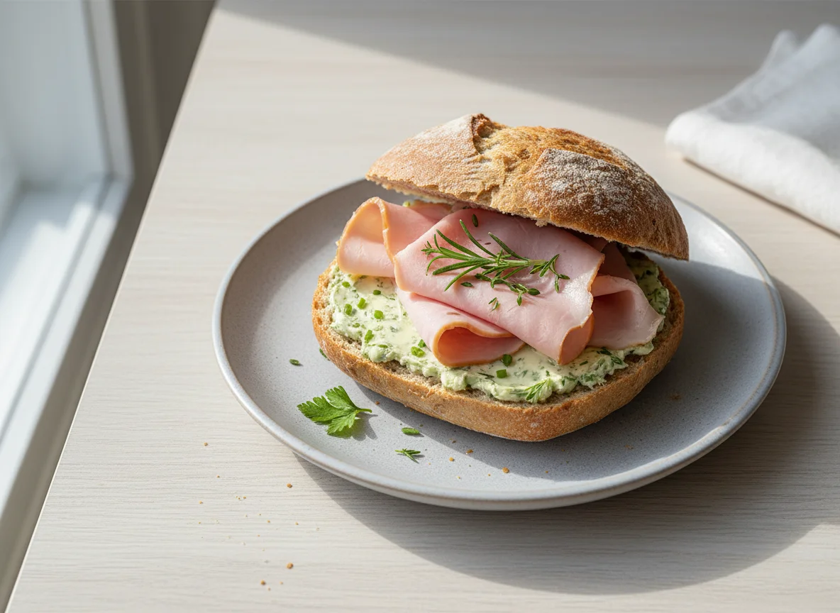 Brötchen mit Schinken und Kräuterbutter photo