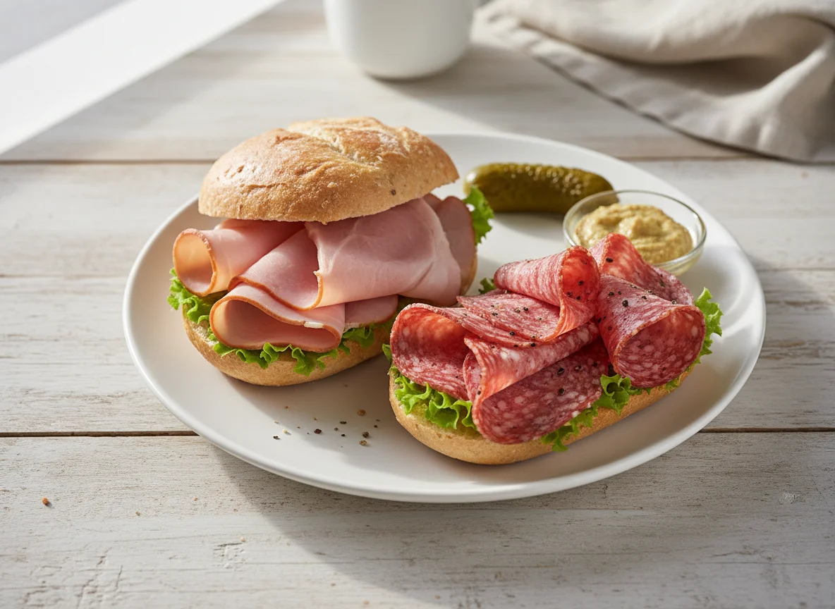 Brötchen mit Schinken und Salami photo