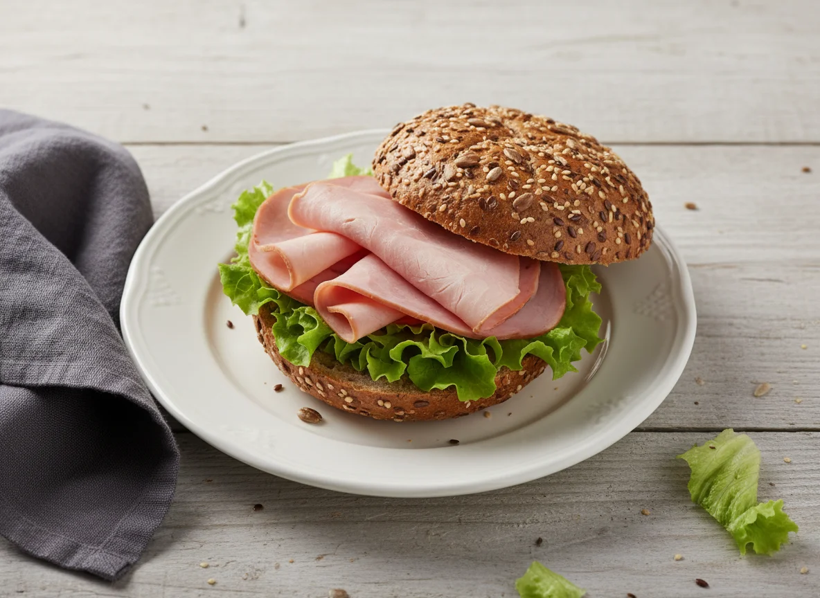 Brötchen mit Schinken und Salat photo