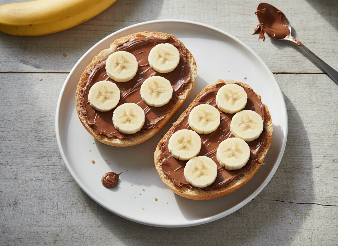 Brötchen mit Schokocreme und Banane photo