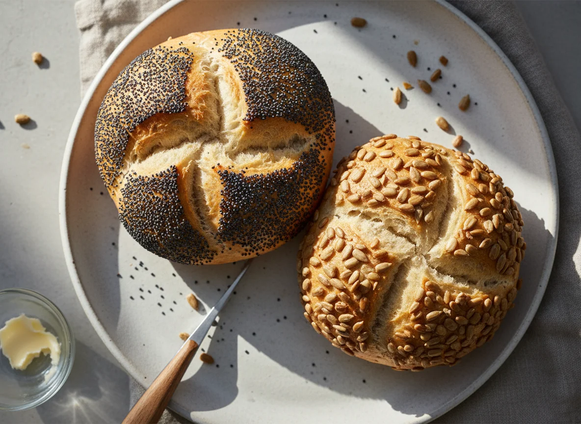 Brötchen mit Sonnenblumenkernen und Mohn photo