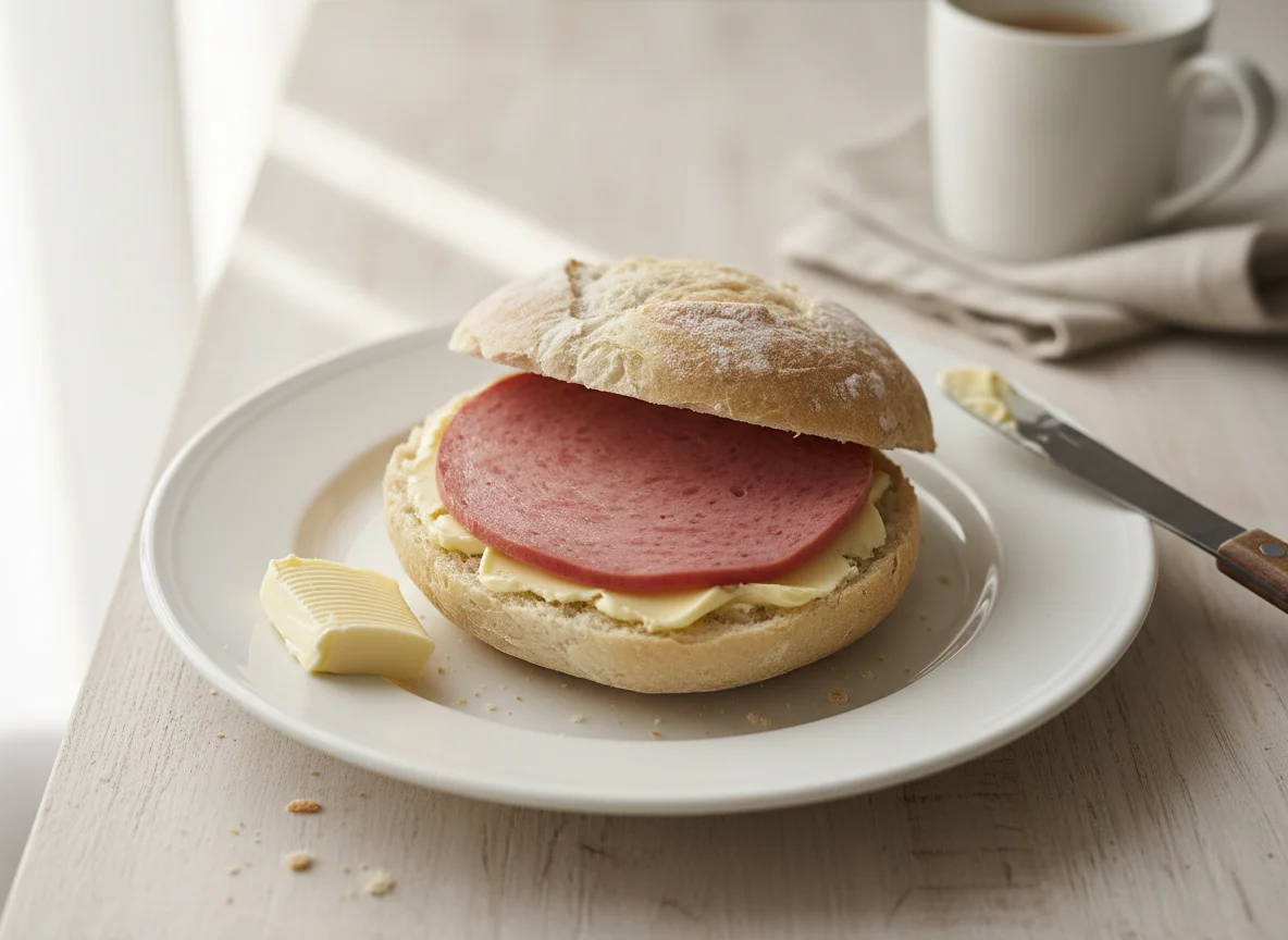 Brötchen mit Wurst und Butter photo