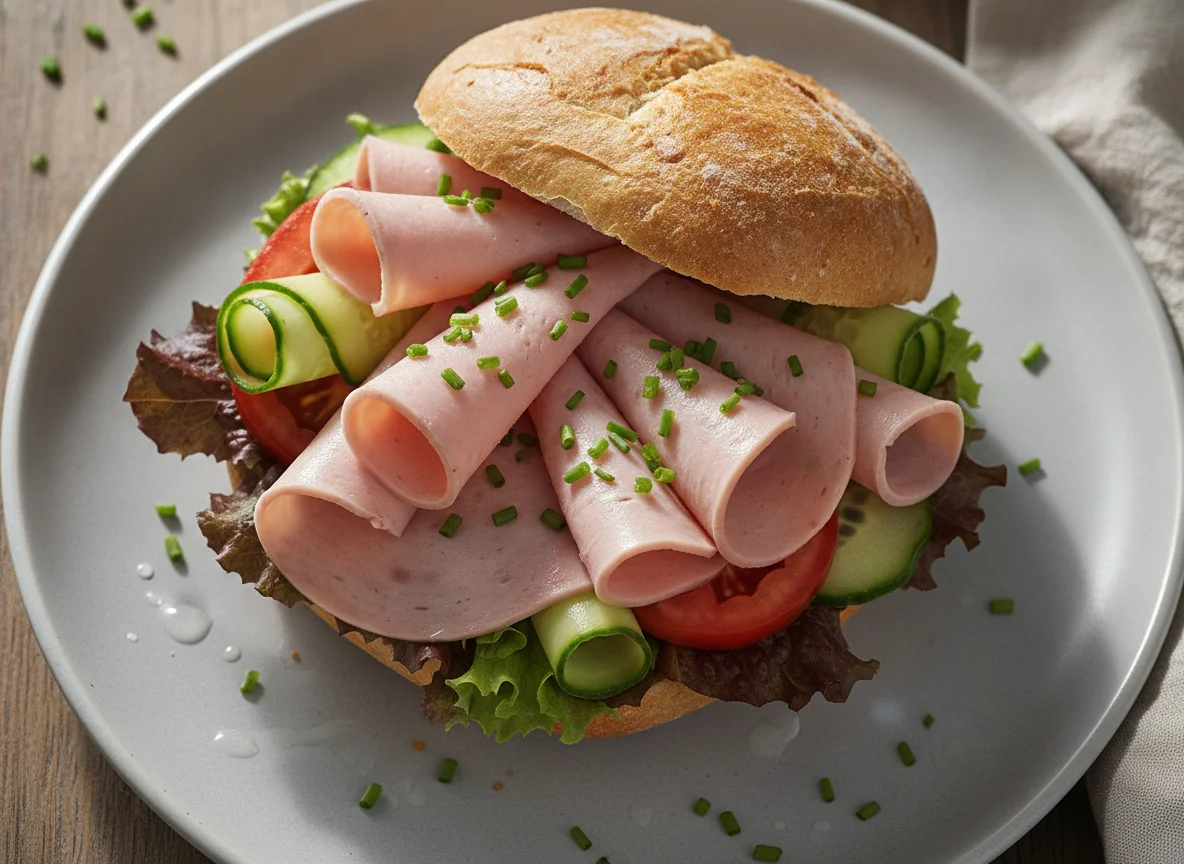 Brötchen mit Wurst und Gemüse photo