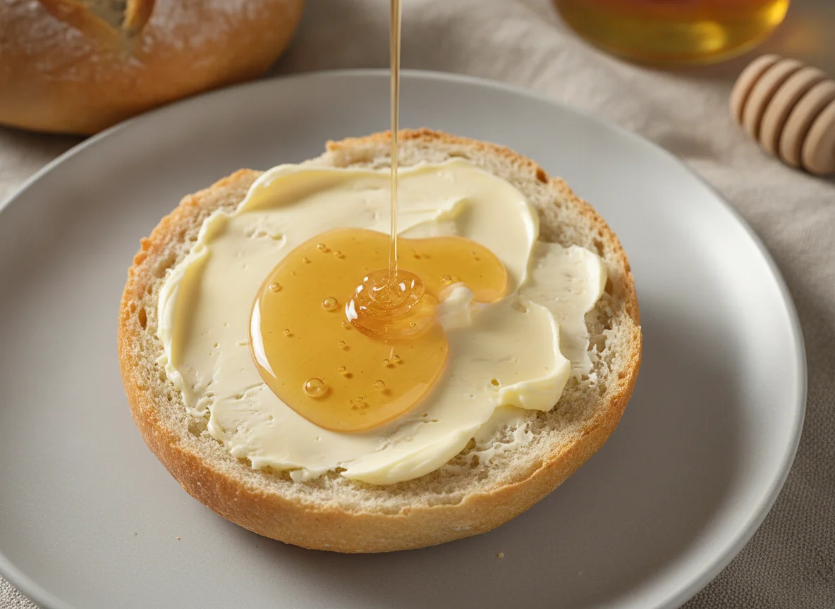 Brötchenhälfte mit Butter und Honig photo