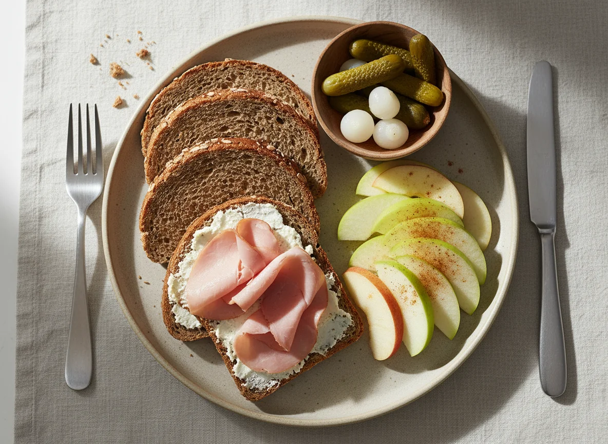 Brotzeit mit Apfelspalten photo