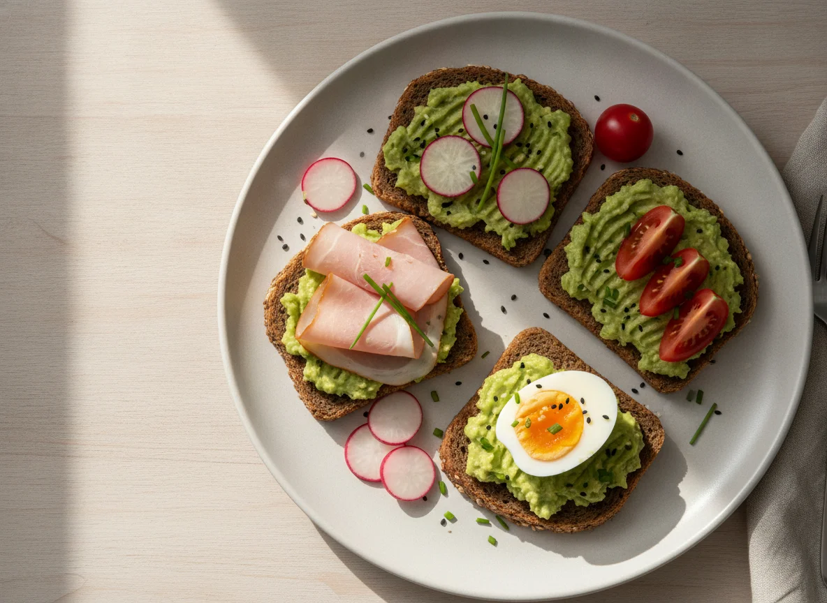 Brotzeit mit Ei, Schinken und Gemüse photo