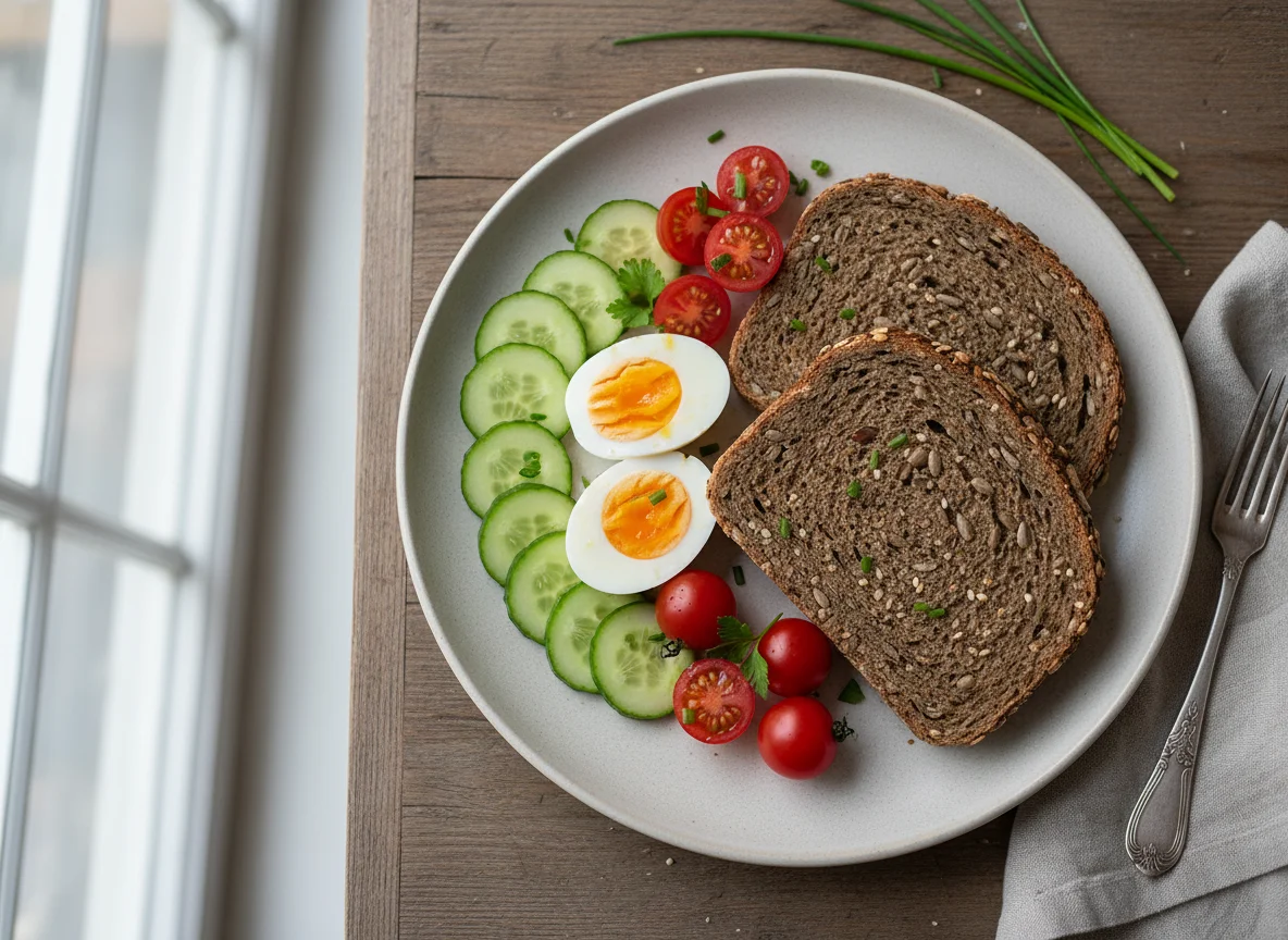 Brotzeit mit Ei und Gemüse photo