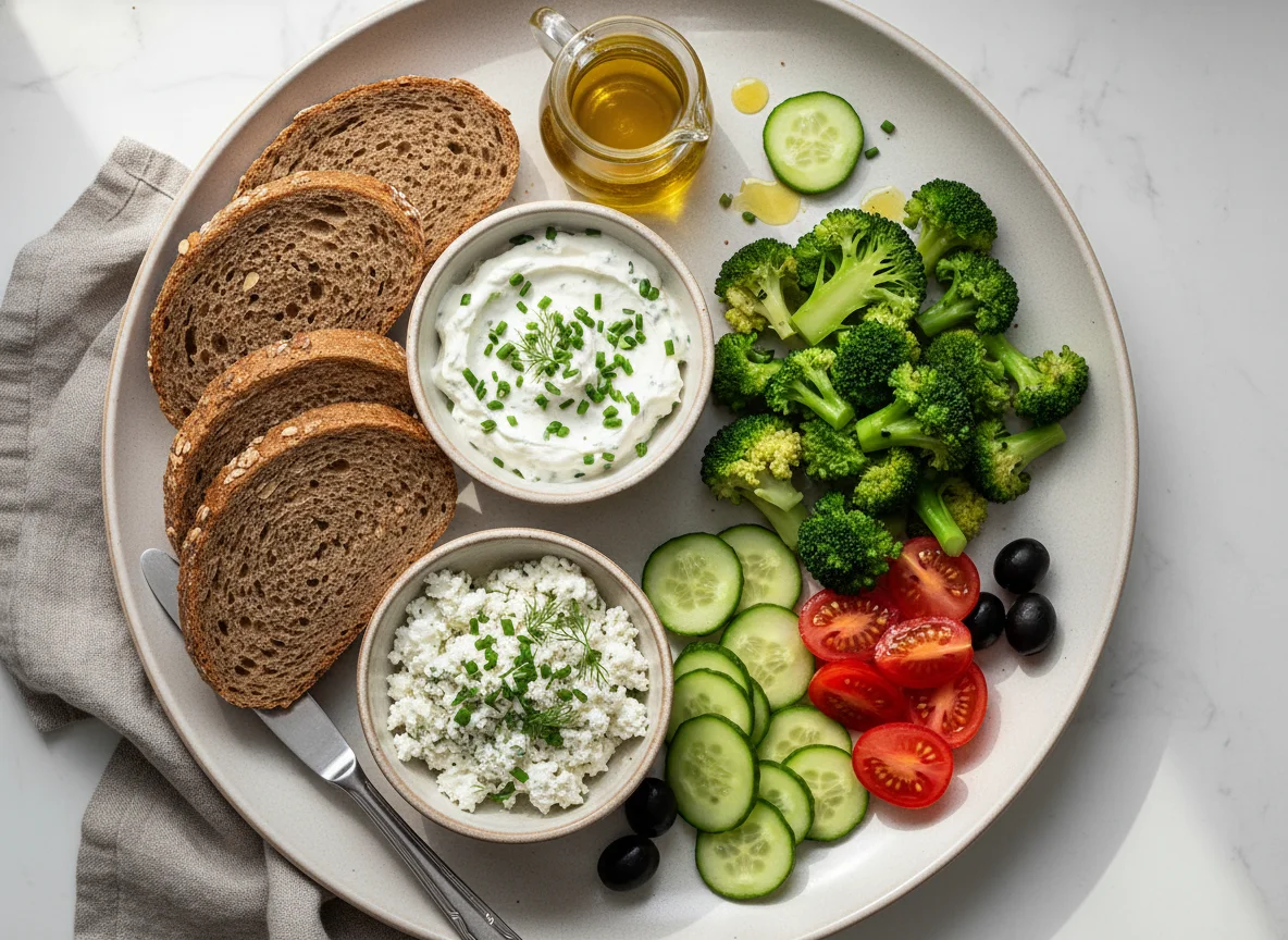 Brotzeit mit Gemüse und Aufstrichen photo