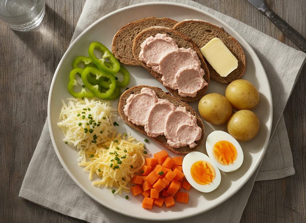 Brotzeit mit Gemüse und Ei photo
