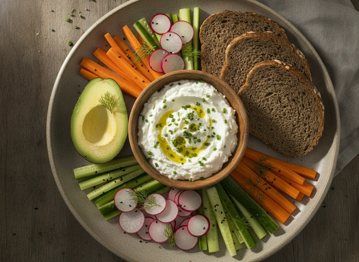 Brotzeit mit Gemüse und Quark photo
