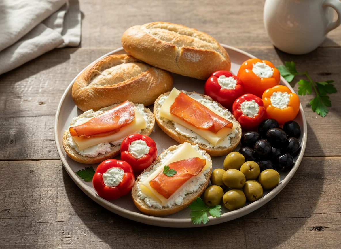 Brotzeit mit Käse und Antipasti photo