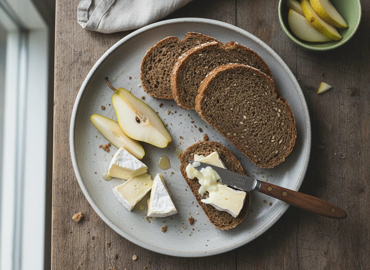 Brotzeit mit Käse und Birne photo